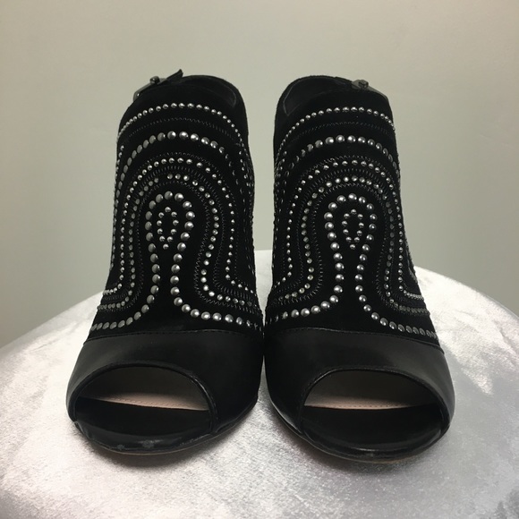 Vince Camuto Yolana Black Leather & Suede Slingback Peep Toe Sandals - Picture 3 of 8